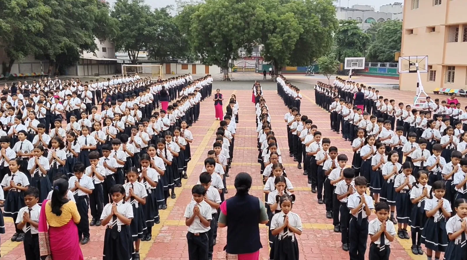 Little Flower students lined up for morning assembly